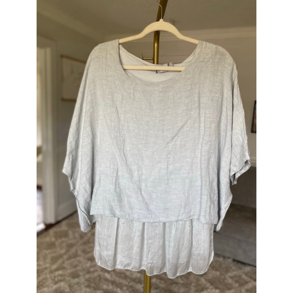 Tina Stephens Linen Silk Blouse Italy Gray Luxe Soft Lagenlook Artisan Parisian - Picture 2 of 6
